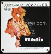 4a083 PETULIA special window card '68 cool artwork of pretty Julie Christie & George C. Scott!