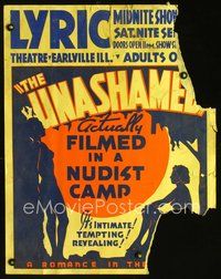 4a079 UNASHAMED jumbo WC '38 great naked silhouette art, actually filmed in a nudist camp!