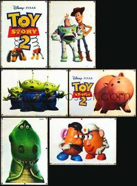 4a174 TOY STORY 2 set of 6 window cling posters '99 Woody, Buzz, Rex, Mr. Potato Head & aliens!