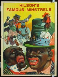 4a071 HILSON'S FAMOUS MINSTRELS 20x26.5 minstrel show poster c1900s wacky stone litho gambling image