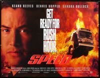 4a144 SPEED 34x44 video poster '94 huge close up of Keanu Reeves & bus driving through flames!