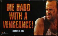 4a185 DIE HARD WITH A VENGEANCE vinyl banner poster '95 great close up of wounded Bruce Willis!
