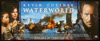 4a205 WATERWORLD video vinyl banner '95 cool image of Kevin Costner & burning village over ocean!