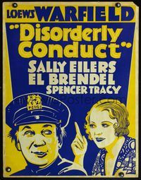4a080 DISORDERLY CONDUCT trolley card '31 cool art of Sally Eilers scolding policeman El Brendel!
