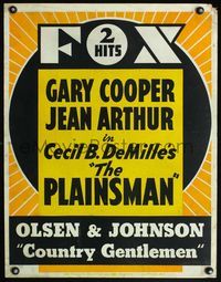 4a082 PLAINSMAN /COUNTRY GENTLEMEN trolley card '36 Gary Cooper, Jean Arthur, Olsen & Johnson