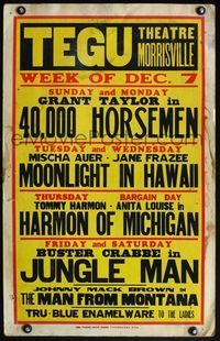 4a089 TEGU THEATRE DEC 7 local theater WC '41 Buster Crabbe in Jungle Man, Harmon of Michigan, more!