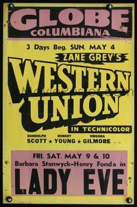 4a091 WESTERN UNION/LADY EVE local theater WC '41 two great ones from Zane Grey & Preston Sturges!