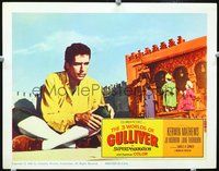 4b029 3 WORLDS OF GULLIVER movie lobby card '60 great image of giant Kerwin Matthews!