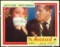 4b036 ACCUSED movie lobby card #2 '49 great close-up of Loretta Young & Robert Cummings!