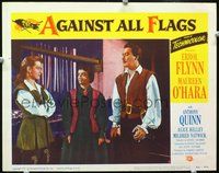 4b041 AGAINST ALL FLAGS movie lobby card #8 '52 great image of Errol Flynn, Maureen O'Hara!
