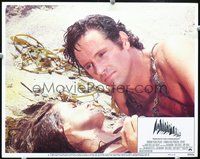 4b044 AIRPLANE movie lobby card #6 '80 close-up of Robert Hays & Julie Hagerty washed up on beach!