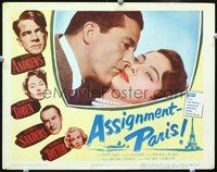 4b076 ASSIGNMENT PARIS movie lobby card '52 romantic close-up of Dana Andrews, Maria Toren!