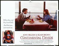 4b259 CONTINENTAL DIVIDE movie lobby card #3 '81 great image of John Belushi & Blair Brown eating!