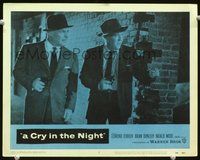 4b280 CRY IN THE NIGHT lobby card #7 '56 cool image of detectives, Brian Donlevy & Edmond O'Brien!
