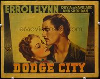 4b301 DODGE CITY LC '39 great close portrait of Errol Flynn embracing pretty Olivia De Havilland!
