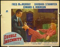 4b303 DOUBLE INDEMNITY LC #6 '44 best image of smoking Barbara Stanwyck smiling at Fred MacMurray!