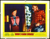 4b304 DOWN 3 DARK STREETS movie lobby card #8 '54 Joe Bassett threatens pretty Martha Hyer!