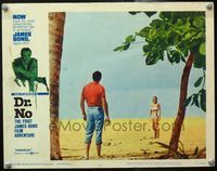4b307 DR. NO LC #6 '62 Sean Connery as James Bond stares at sexy dangerous Ursula Andress on beach!