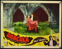 4b309 DRACULA lobby card #8 R51 best image of vampire Bela Lugosi with cape carrying Helen Chandler!
