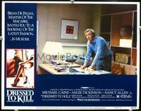 4b311 DRESSED TO KILL movie lobby card #7 '80 cool image of Michael Caine behind desk!