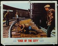 4b318 EDGE OF THE CITY lobby card #5 '57 cool image of John Cassavetes fighting with Jack Warden!