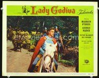 4b575 LADY GODIVA movie lobby card #3 '55 cool image of George Nader on horseback!