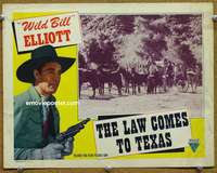 4b580 LAW COMES TO TEXAS movie lobby card R48 cool border art of Wild Bill Elliott!