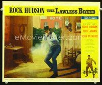 4b582 LAWLESS BREED movie lobby card #4 R60 cool action image of Rock Hudson firing gun!