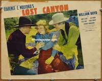 4b603 LOST CANYON movie lobby card '43 image of William Boyd as Hopalong Cassidy, scared Lola Lane!