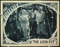 4b604 LOST CITY chap 10 movie lobby card '35 Kane Richmond tied up, sexy babe in skimpy leopard fur!