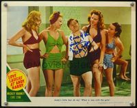 4b012 LOVE LAUGHS AT ANDY HARDY signed LC #3 '47 by Mickey Rooney, who's with 4 sexy girls at pool!