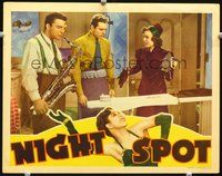 4b648 NIGHT SPOT movie lobby card '38 great image of Joan Woodbury with sax player, cool title!