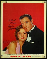 4b001 SINGIN' IN THE RAIN signed photolobby '52 by Debbie Reynolds, all dressed up with Gene Kelly!
