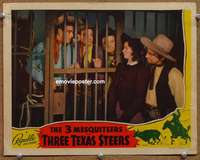 4b886 THREE TEXAS STEERS lobby card '39 Mesquiteers, John Wayne, Ray Corrigan & Max Terhune in jail!