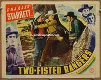 4b914 TWO-FISTED RANGERS movie lobby card '40 Charles Starrett is taking on the bad guys!
