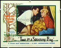 4b912 TWO IN A SLEEPING-BAG movie lobby card #7 '64 camp-out romance, sexy Susanne Cramer!