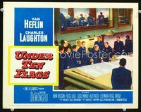 4b917 UNDER TEN FLAGS movie lobby card #5 '60 cool image of Charles Laughton at strategy meeting!
