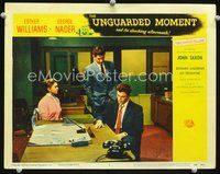 4b923 UNGUARDED MOMENT lobby card #6 '56 group image of Esther Williams, George Nader, & John Saxon!
