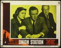 4b924 UNION STATION lobby card #3 '50 close up of William Holden, Nancy Olson & Barry Fitzgerald!