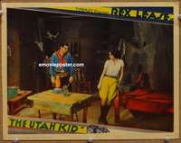 4b931 UTAH KID movie lobby card '30 Rex Leese & Dorothy Sebastian hide out in cave from posse!