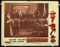 4b937 VIRGINIA CITY lobby card #5 R56 cool image of Randolph Scott talking with Abraham Lincoln!