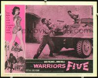 4b945 WARRIORS FIVE lobby card #7 '62 Jack Palance on tank, great border art of very sexy Anna Ralli