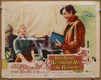 4b955 WESTWARD HO THE WAGONS lobby card #1 '57 Fess Parker & Kathleen Crowley tame the wild west!