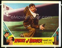 4b977 WINGS OF DANGER movie lobby card #8 '52 cool image of Zachary Scott w/gun!