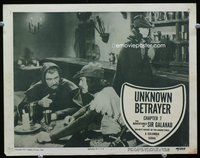 4c014 ADVENTURES OF SIR GALAHAD chap 7 Unknown Betrayer movie lobby card '49 George Reeves in cape!