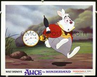 4c019 ALICE IN WONDERLAND movie lobby card R74 Walt Disney, great image of white rabbit w/watch!