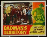 4c043 BADMAN'S TERRITORY LC '46 cool image of Randolph Scott telling man he better stay down!