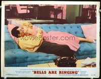 4c055 BELLS ARE RINGING lobby card #3 '60 great romantic image of Judy Holliday kissing Dean Martin!