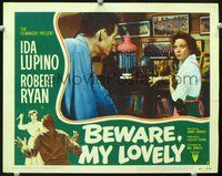 4c060 BEWARE MY LOVELY movie lobby card #7 '52 cool image of Ida Lupino, Robert Ryan!