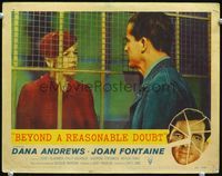 4c061 BEYOND A REASONABLE DOUBT LC #2 '56 Fritz Lang noir, image of Dana Andrews & Joan Fontaine!